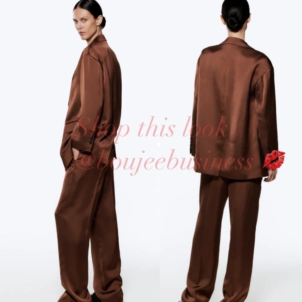 ZARA 2pcs Satin Effect Flowy Blazer + Pants Coord Set